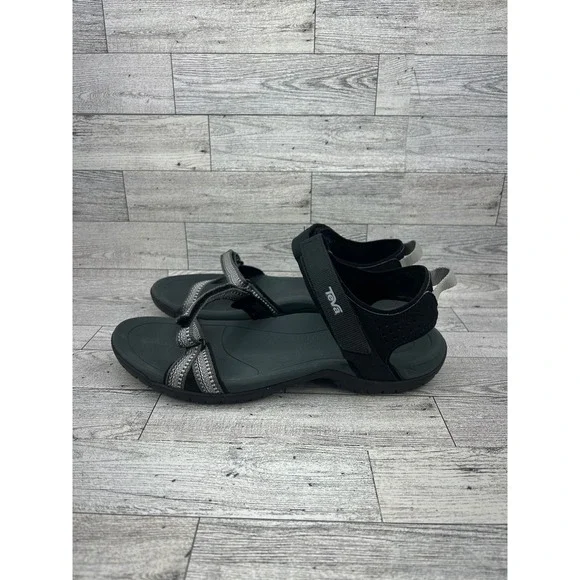 Teva Women's Black Grey Woven Strappy Adjustable Sandals Size 8 Comfort Walking - Picture 3 of 10